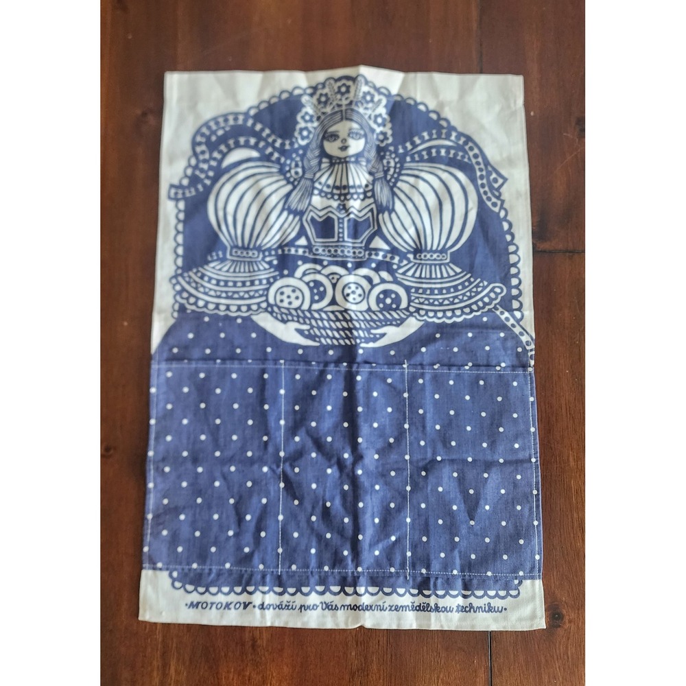 Vintage Czech Folk Art Wall Pocket Organizer Folk Costume Blue‎ White 25x17 in